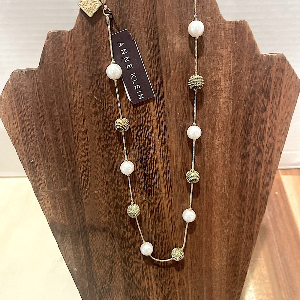 Anne Klein Necklace w/Faux Pearls & Gold-tone Beads